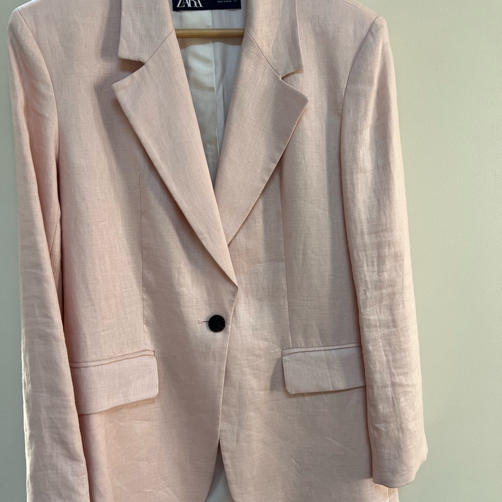 Zara 100% Linen Blush Pink Blazer